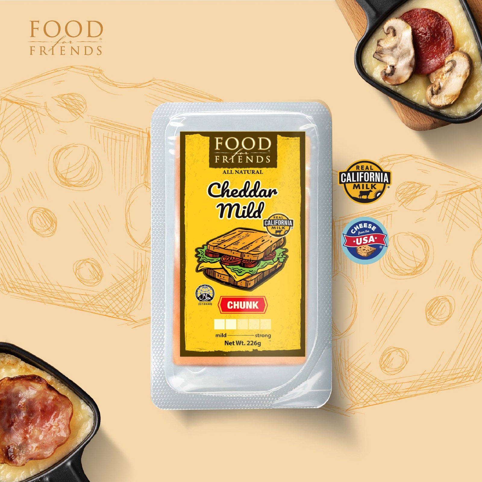 Food For Friends Cheddar Mild Chunk 226g