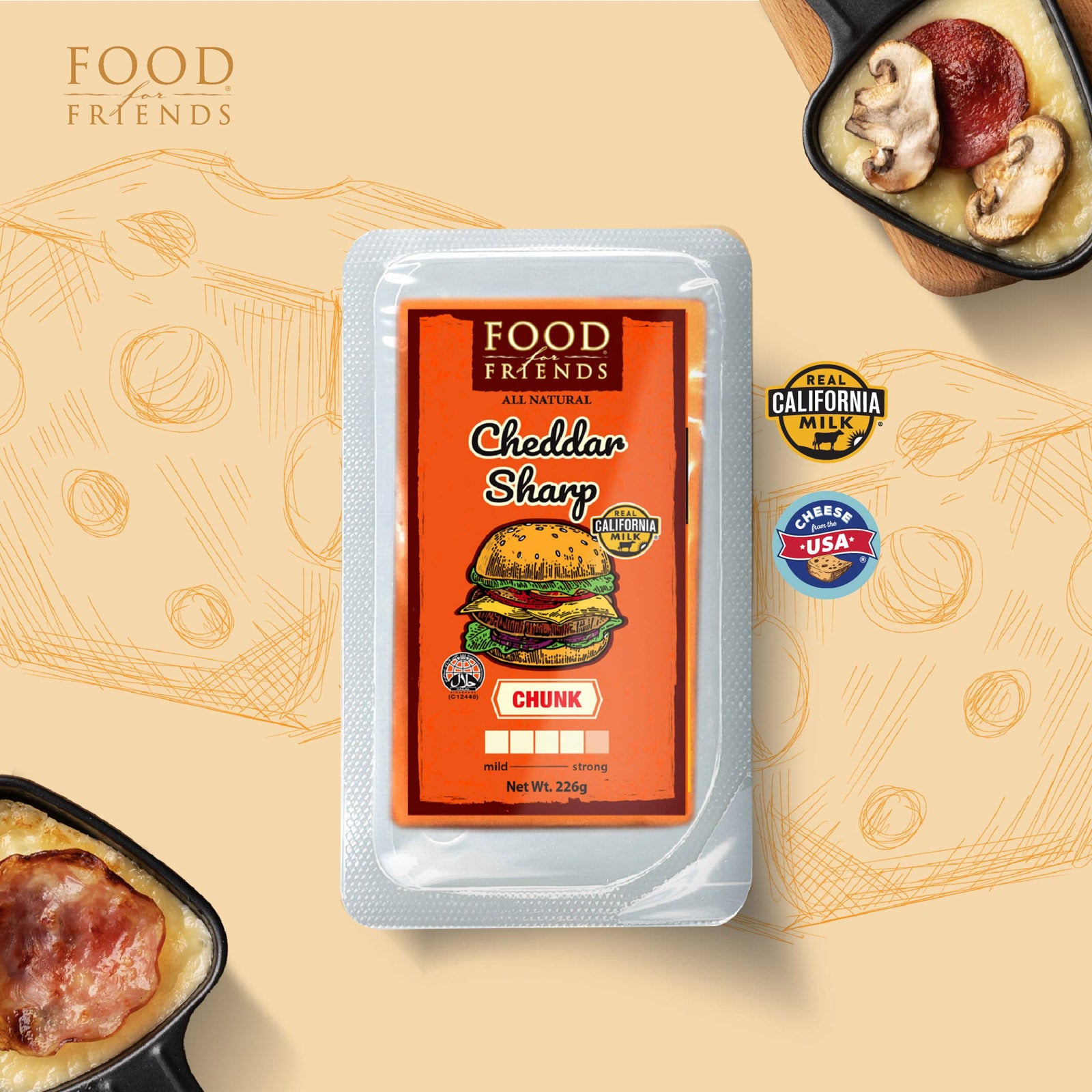 Food For Friends Cheddar Sharp Chunk 226g